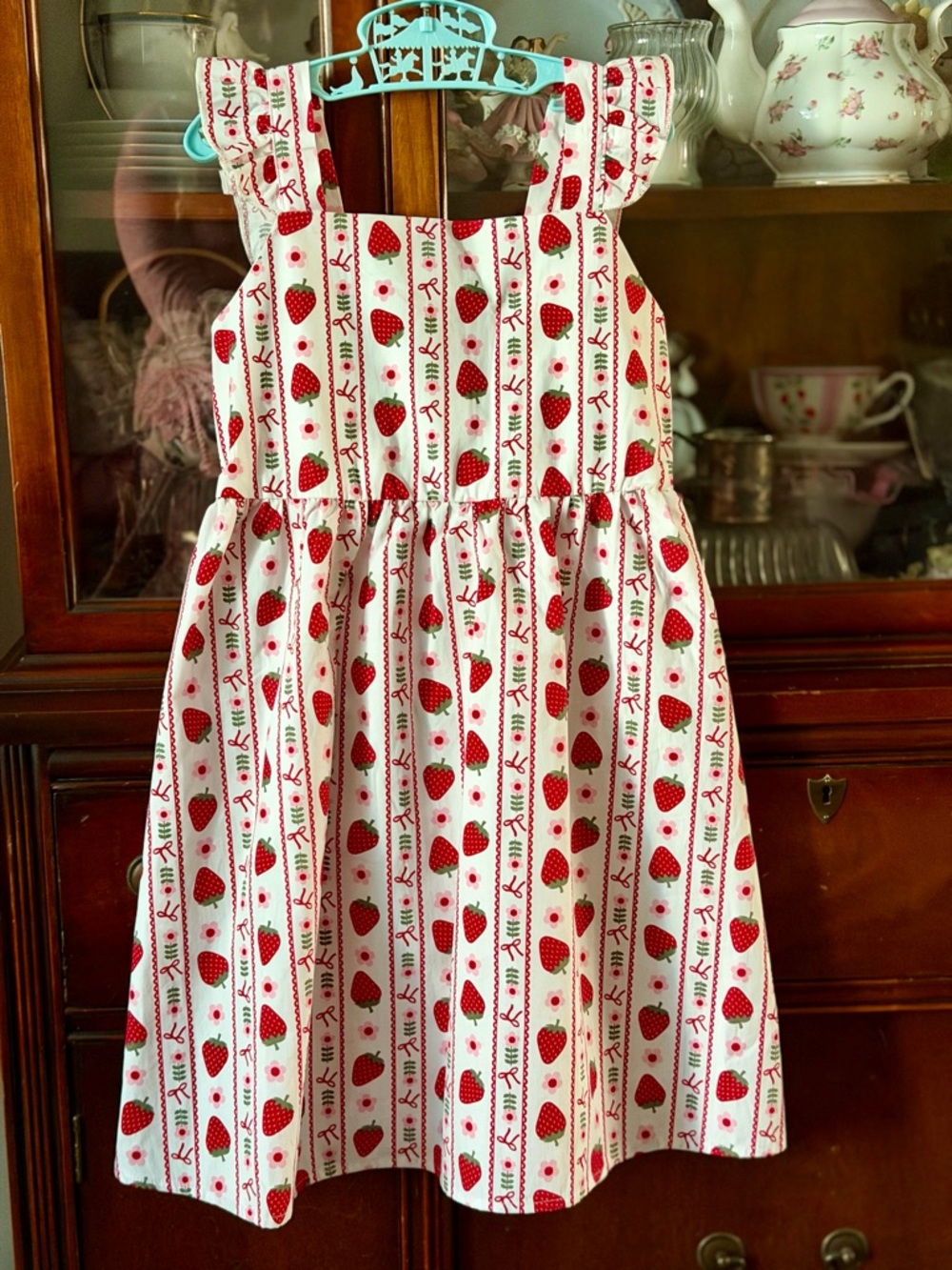 Birthday Party Dress/Sundress with Red Strawberry Print and birthday hat - Picture 8 of 16